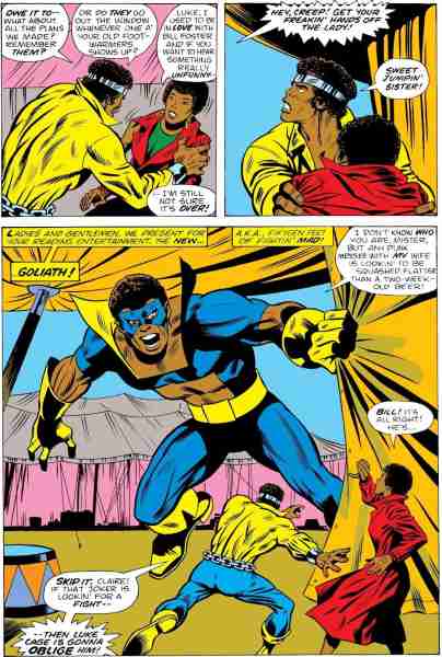 Как Luke Cage помог запустить карьеру супергероя Black Goliath?Затем у двух героев есть один из этих классических «двух супергероев встретиться друг с другом в первый раз и сражаться», и каждый из них там действительно хорошо видит, но затем борьба прерывается, когда появляется лидер артистов трапеции. Да, как вы уже догадались, это рингмейстер и его цирк преступности! data-srcset=