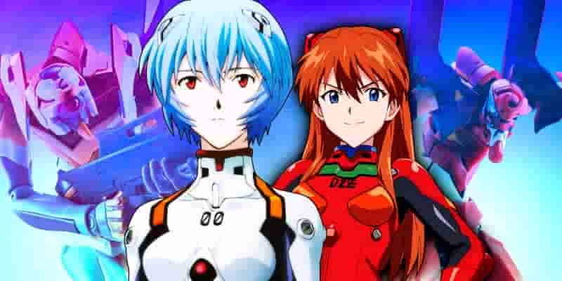 Рей и Аска из Evangelion, роботы EVA Unit 00 и 02 прибывают в Нью-Йорк