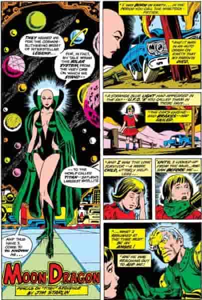 Происхождение Moondragon's Daredevil было сделано с помощью неопубликованных справочных страниц Iron