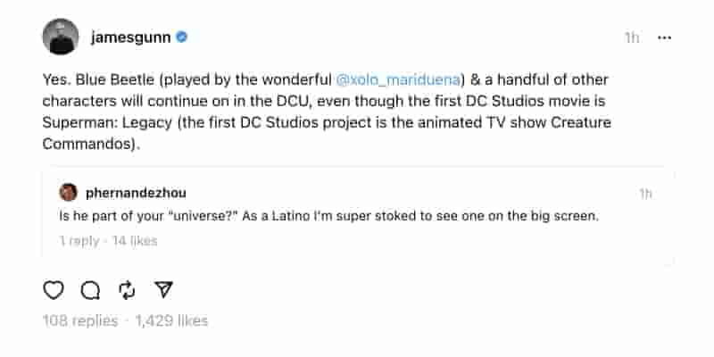Джеймс Ганн рассказывает о будущем Blue Beetle в новом DCU