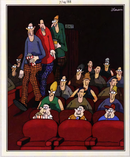 10 лучших комиксов Far Side, действие которых происходит в кинотеатрах (которые актуальны и сегодня)